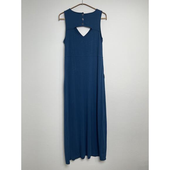 J Jill Dress Womens SP Blue Maxi Tank Keyhole Button Back Sun Dress Stretch - Picture 10 of 11
